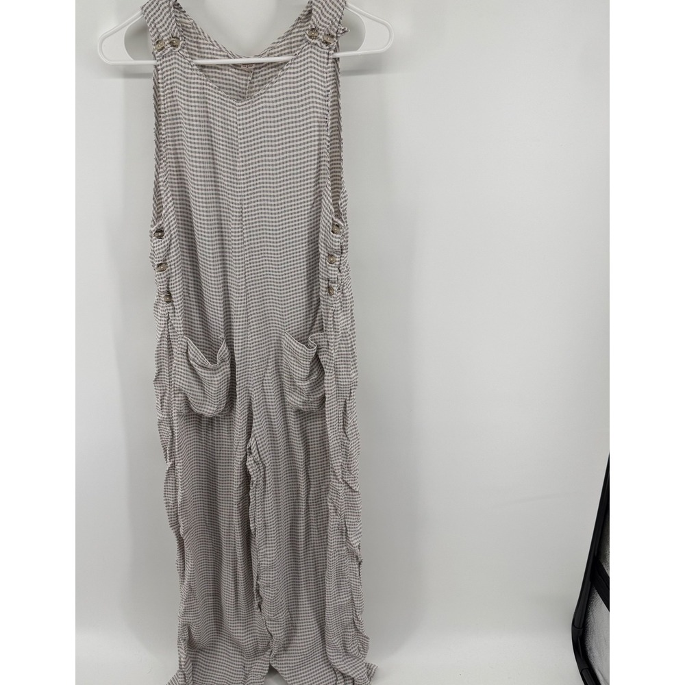 Karavan Womens Gray Gingham Check Sleeveless Wide Leg Jumpsuit Size S Pockets